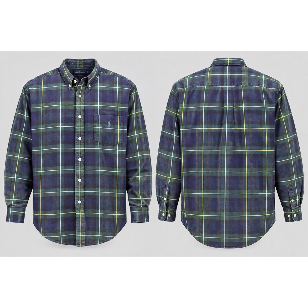 Ralph Lauren Button Down Big Shirt Mens XXL Blue Green Plaid Blaire Cotton LS